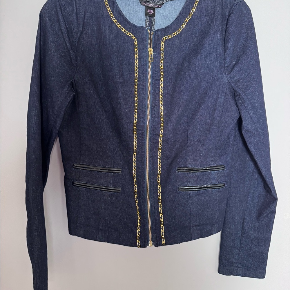 Victoria's Secret Navy Denim Jacket with Gold Trim